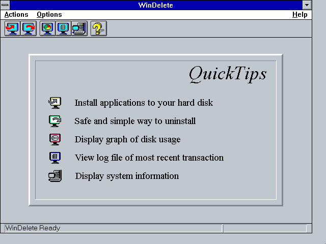 WinDelete Version 1.0 - Menu